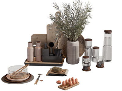 现代砧板 调料瓶 碗碟 餐具组合