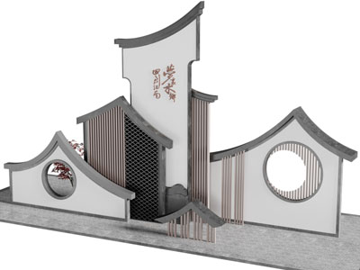 新中式景观墙 雕塑雕刻小品3d模型 新中式景观墙 雕塑雕刻小品