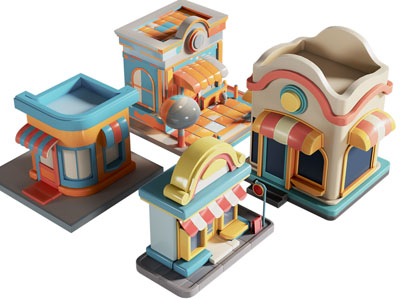 现代卡通建筑 卡通商店