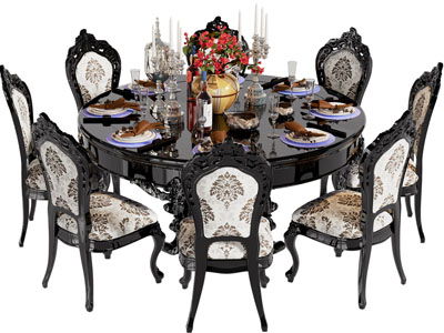 法式圆形餐桌椅组合3d模型 法式圆形餐桌椅组合