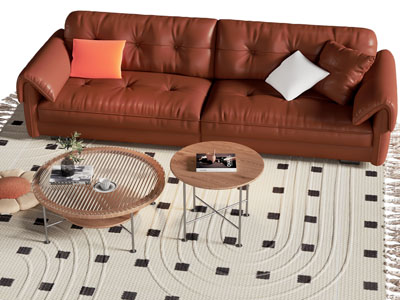 现代皮质双人沙发 边几茶几组合