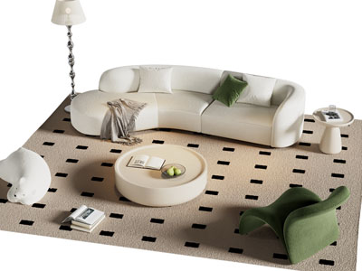 现代奶油风多人沙发 休闲椅和茶几组合