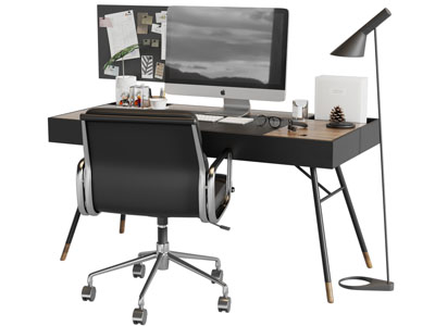 现代书桌椅组合3d模型 现代书桌椅组合