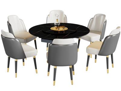 新中式圆形餐桌椅组合3d模型 新中式圆形餐桌椅组合