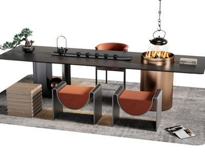 新中式茶桌椅组合3d模型 新中式茶桌椅组合