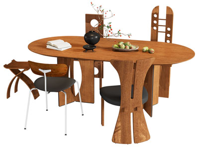 侘寂风中古风椭圆形餐桌椅组合3d模型 侘寂风中古风椭圆形餐桌椅组合