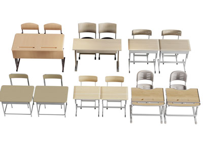 现代学生书桌椅组合 课桌3d模型 现代学生书桌椅组合 课桌