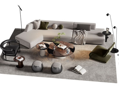 现代多人沙发 休闲椅子和茶几组合