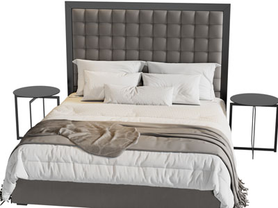 现代布艺双人床 床头几