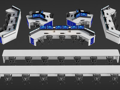 现代监控指挥办公桌椅组合3d模型 现代监控指挥办公桌椅组合