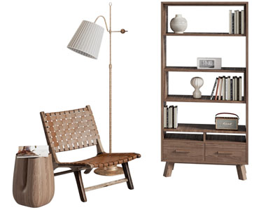 现代中古风休闲椅子 书柜