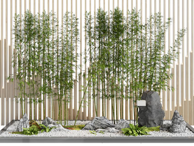 新中式竹子 石头 景观园艺小品