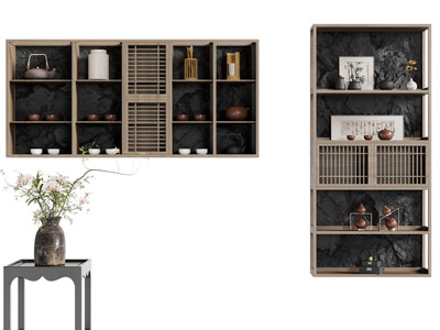 新中式实木装饰柜 墙面置物架