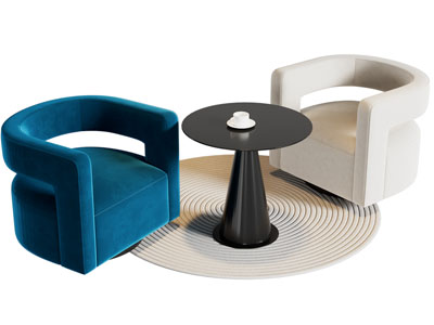 现代单人沙发 边几