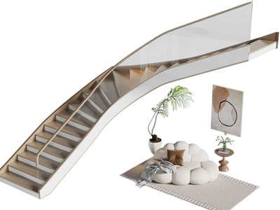 现代旋转楼梯 懒人沙发3d模型 现代旋转楼梯 懒人沙发