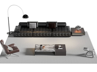 现代多人沙发 休闲椅子和茶几组合