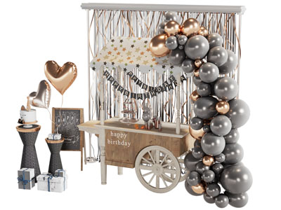 现代生日派对气球美陈 摆件组合3d模型 现代生日派对气球美陈 摆件组合