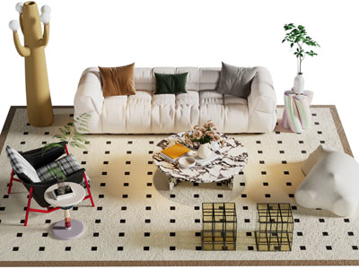 现代奶油风多人沙发 休闲椅子和茶几组合