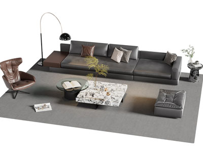 现代多人沙发 沙发凳 休闲椅子和茶几组合