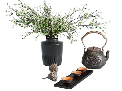 新中式花瓶花卉 茶壶 茶杯 茶具杯子3d模型 新中式花瓶花卉 茶壶 茶杯 茶具杯子