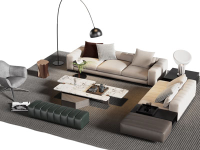 现代多人 沙发凳和茶几组合