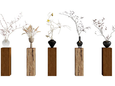 侘寂风花瓶花卉 摆件组合3d模型 侘寂风花瓶花卉 摆件组合