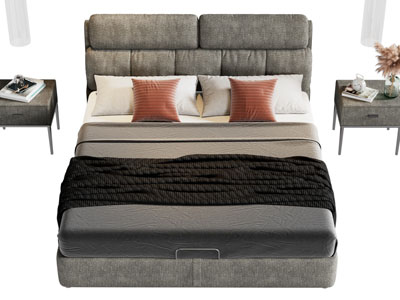 现代布艺双人床 床头柜