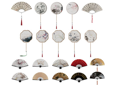 新中式折扇 墙饰挂件3d模型 新中式折扇 墙饰挂件