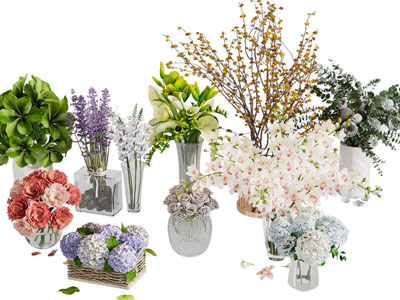 现代花瓶花卉 摆件组合3d模型 现代花瓶花卉 摆件组合
