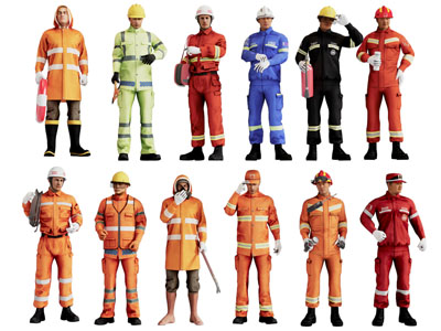 现代消防员 男人 多人 人物3d模型 现代消防员 男人 多人 人物