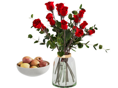 现代玫瑰花花瓶花卉 果盘3d模型 现代玫瑰花花瓶花卉 果盘