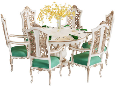 新古典圆形餐桌椅组合3d模型 新古典圆形餐桌椅组合