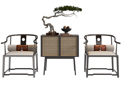 新中式圈椅 扶手椅子 边柜