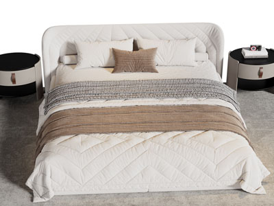 现代布艺双人床 床头柜