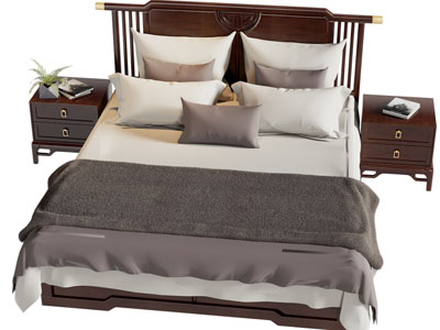 新中式双人床 床头柜