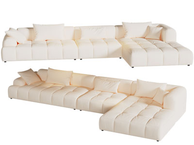 现代奶油风转角多人沙发3d模型 现代奶油风转角多人沙发