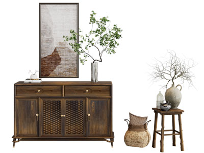 侘寂风中古玄关柜 边柜3d模型 侘寂风中古玄关柜 边柜