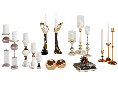 现代轻奢烛台 摆件组合3d模型 现代轻奢烛台 摆件组合