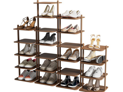 现代中古实木开放式鞋架