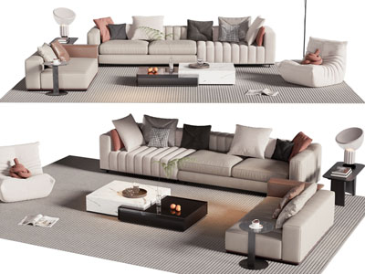 现代多人沙发 懒人沙发和茶几组合