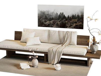 侘寂风多人沙发 挂画3d模型 侘寂风多人沙发 挂画