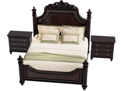 法式雕花实木双人床 床头柜