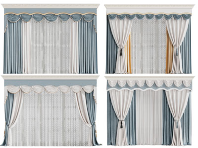 欧式布艺窗帘窗纱3d模型 欧式布艺窗帘窗纱