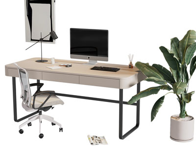 现代书桌椅组合3d模型 现代书桌椅组合