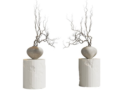 侘寂风花瓶花卉3d模型 侘寂风花瓶花卉