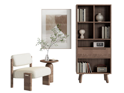 现代中古风书柜 休闲椅子