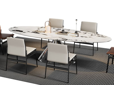 现代椭圆形餐桌椅组合3d模型 现代椭圆形餐桌椅组合