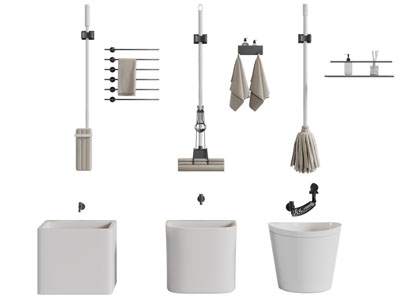 现代陶瓷拖把池 拖把 毛巾架3d模型 现代陶瓷拖把池 拖把 毛巾架