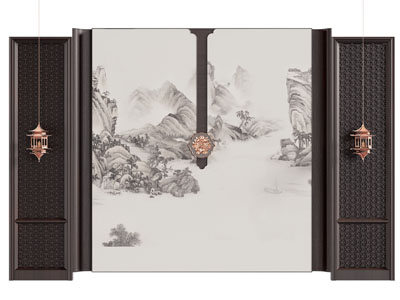 新中式床头背景墙3d模型 新中式床头背景墙