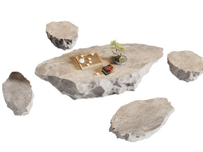 新中式石雕茶桌 石凳组合3d模型 新中式石雕茶桌 石凳组合